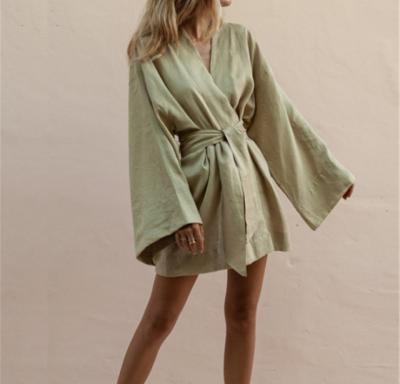 China New Design QUICK DRY Summer Long Sleeve Shorts Lady Canvas Bathrobe Custom 100% Wholesale Sexy QUICK DRY Soft Canvas Robe for sale