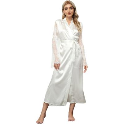 China Wholesale Custom QUICK DRY Plus Size Nightgown Women Satin Bathrobe Plus Size Long Lady Silk Robes With Lace for sale