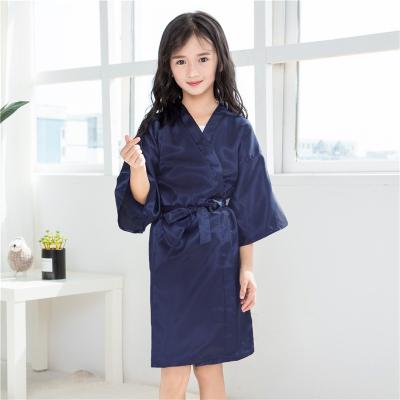 China Solid Children Silk Breathable Long Robe Kids Satin Bathrobe Wedding Birthday Party Spa Nightgown Girls Kimono Long Robe For Kids for sale