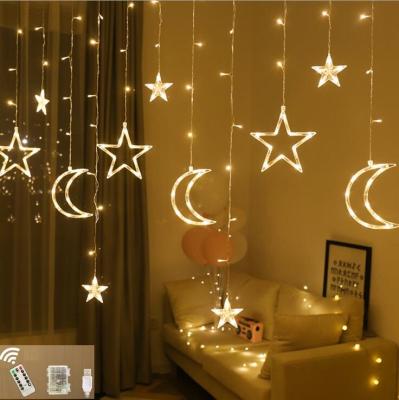 China 006 Hot Selling Ramadan Decoration Led Moon Window Lights And Stars Curtain USB+Battery Operated for sale