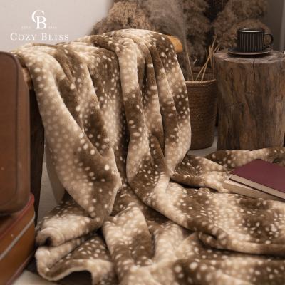 China Bliss Warm Soft Mink Long Hair Anti-static Cozy Deer Faux Fur Throw Blanket For Bed As Christmas Gift for sale