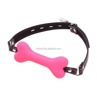 China For Adult Stimulation Well Made Design 2 Belts 3 Colors Mini Small Silicone Dog Bone Mouth Gag With Lock Adult BDSM Mouth Toy for sale