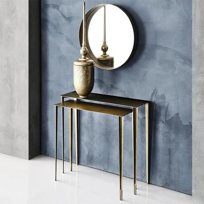 China (Other) Modern Design Adjustable Glass Console Table With Mirror Metal Console Table Set Luxury Mirrored Console Table for sale