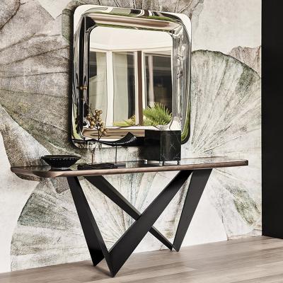 China (Other) Adjustable modern stainless steel mirror and console table glass top console tables set mirror console tables and mirrors set for sale