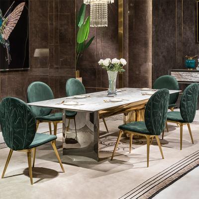 China Nordic extendable dining table set luxury 8 chairs and large marble top dining table set 10 seater with chair for home room furniture for sale