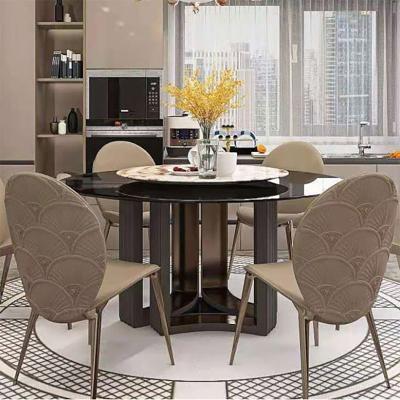 China September Super New Design Extendable Dining Round Dining Table Set Modern Glass Dining Furniture Sets Luxury Glass Dining Table Set for sale