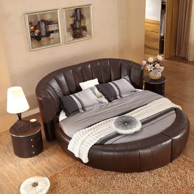 China Cooling Design Double Bed Style Bedroom Furniture Sets White Luxury Leather Queen Round Beds Round Leather Wood Furniture for sale