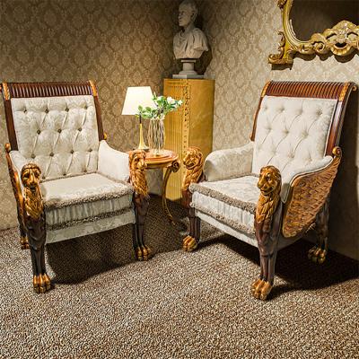 China September Promotion Super Adjustable European (Other) Golden Solid Wood Carving Armchairs Luxury Couch For Living Room for sale