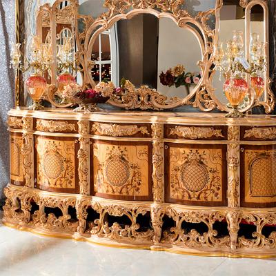 China (Other)September Promotion Super Adjustable European Handcrafted Wooden Console Tables Set Mirror Vintage Luxury Sideboard for sale