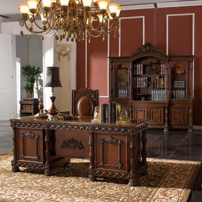 China Super European Luxury Design Office Desk September Table 2 Desk Table Revolving Wooden Desk Set Hand-carved Home Office Desk for sale