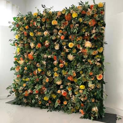 China High quality luxury flower wall for sale factories V082 5D luxury silk flower event curtain artificial backdrop wall rose 3d wrap backdrop wedding decor flowerwall for sale