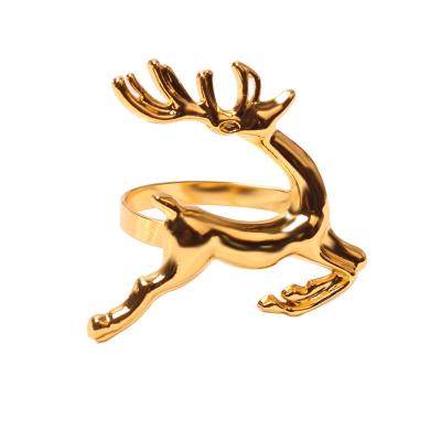 China Factory Supply E07496 Christmas Napkin Ring Metal Christmas Tree Circle Deer Garland Viable Napkin Ring For Napkin Holder for sale