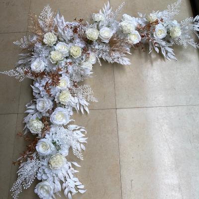 China H05202 Wedding Decor Supplies Triangle Artificial Silk Flower Row Wedding Flower Floral Arch For Wedding Arch With Flowers for sale