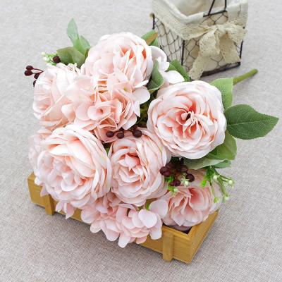 China decorative flowers & Braids SZ04287 Artificial Bunch Flowers Silk Rose Flowers 13 Heads Handmade Artificial Rose Bunch For Wedding Party for sale