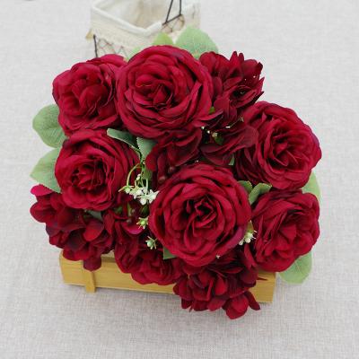 China decorative flowers & Braids Artificial Rose Bunch SZ04284 Group Flowers Handmade Wholesale Artificial Silk Rose Flower 13 Heads For Wedding Party for sale