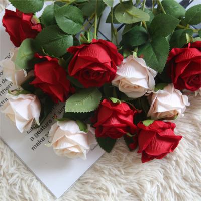 China Wedding Event Party Home Decor H05044 Hot Fashion High Quality Artificial Flower Red White Rose Single Stem Velvet Rose Artificial Flower Rose For Wedding for sale