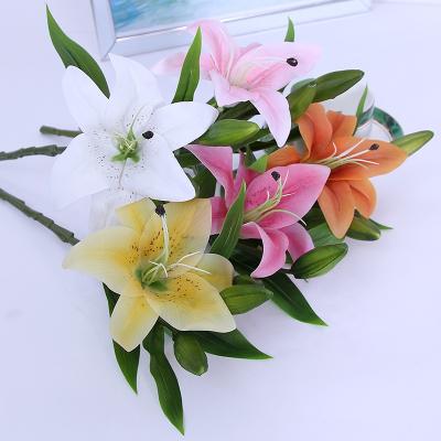 China Lily Artificial Flowers Faux Pu Real Lilies Wedding Decoration Table Centerpieces Wedding Party Decoration C328 Floral Bouquet Home Touch for sale