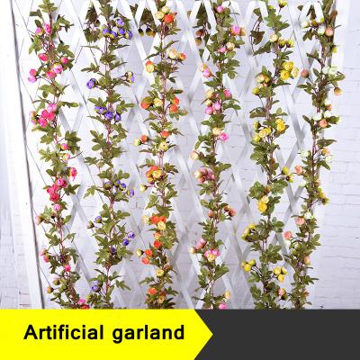 China Wall Hanging Champagne Roses Flower Vine Decorative Rose Flower Garland Artificial Party Wedding Backdrop L06564 for sale