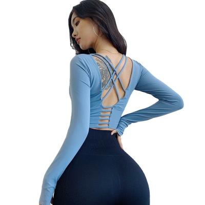 China Latest Breathable Product Available Many Colors Sexy Girl Cross Back Hot Yoga Tight Tops for sale