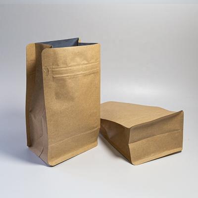 China Eight Side Coffee Biodegradable Paper Barrier Kraft Aluminum Foil Food Packaging Tea And Flower Dry Packaging Bags With Zip Lock for sale