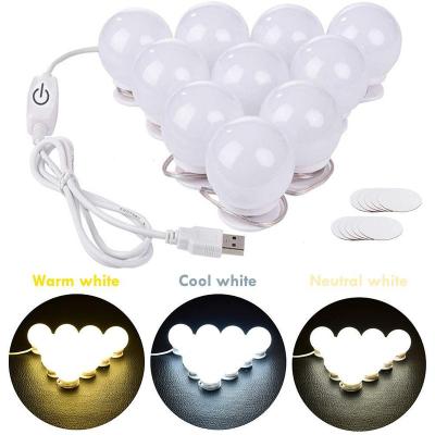 China Dimmable Industrial 10 Bulbs Hollywood Style LED Makeup Vanity Mirror Light with USB Mirror Light Fixture Strip for Bathroom for sale