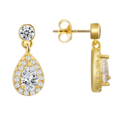 China Fashion Zircon Drop Earrings Wholesale 925 Sterling Silver Jewelry 18K Gold Plated Small Stud Earrings For Women for sale