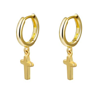 China Simple Lady Jewelry Sterling Silver 18K Gold Plated Stud Earrings Wholesale Trendy Fashion Cross Plain Earrings 925 Gold Plated Earrings For Women for sale