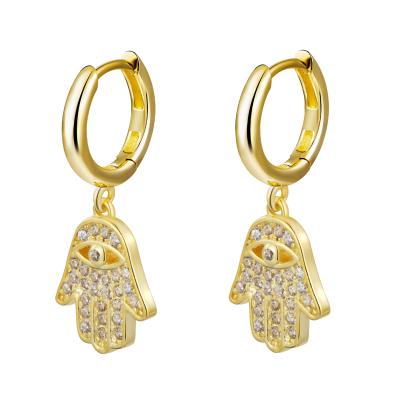 China New Arrival Trendy Design Fashion Women Cubic Silver Palm Dangle 18K Gold Plated 925 Sterling Zircon Earrings for sale