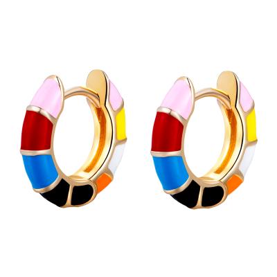 China 925 Jewelry Silver Enamel Handmade Bohemian Piercing Sterling Hoops Enamel Rainbow Hoop Earrings for sale