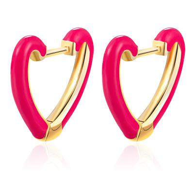 China Latest Trendy Style Hot Sale 925 Sterling Silver 18K Gold Plated Enamel Heart Stud Earrings for sale