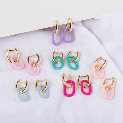 China Wholesale Jewelry Elegant Fashion Customized Color 18K 14K Sterling Silver Enamel Earrings New Style TRENDY 925 Two Tone Circle Earrings for sale