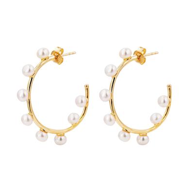 China Environmental Friendly Fashion Jewelry 925 Sterling Silver Circle Pearl Stud Earrings For Ladies for sale