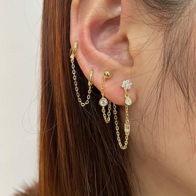 China SilverJewelry Environmental Friendly Luxury 925 Silver 18k Gold Long Dangle Long Tassels Earring Chain Threader for sale