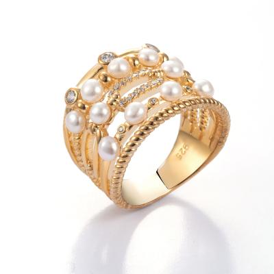 China Environmental Friendly Micro Pave Big Fine Pearl Ring 925 Sterling Silver Jewelry for sale