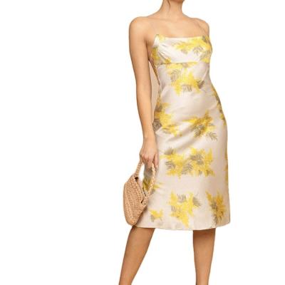 China High Quality Anti-Static Sexy Elegant Flower Grow Leaves Printing Sleeveless Women Party Braces Casual Dress for sale