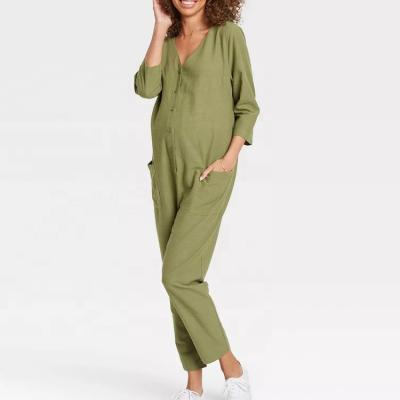 China Summer Cost-Effective Fashion Pocket Washable Green Women's Maternity One-Piece for sale