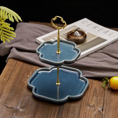 China Sustainable Creative Ceramic Fruit Dish Double-Layer Household Fruit Dish Nordic Single Dish Rack for sale