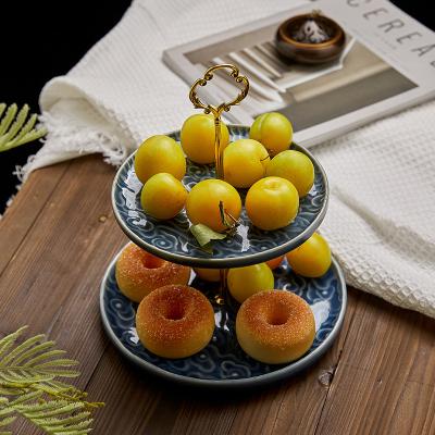 China Living room double-layer double-layer fruit ceramic cake viable Nordic light luxury dish creative home dessert candy tray for sale