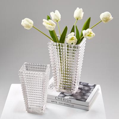 China Minimalist Crafts Art Ornaments Crystal Bright Transparent Glass Vase Home Flower Arrangement Dried Flowers for sale