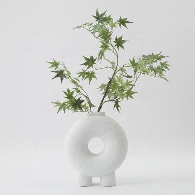 China Nordic minimalist home ceramic vase decoration open ornaments art unglazed dry flower circle vase for sale