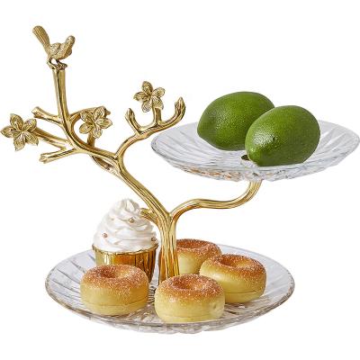 China Simple Europe/Chinese Light Luxury Iron Art Nordic Style Kitchen Tableware New Year Copper Ceramic Dried Fruit Glass Tray Dessert Compote 1 Layer for sale