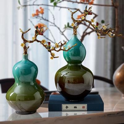 China China simple and creative chinese home accessories vase ornaments ceramic celadon gourd flower arrangement for sale