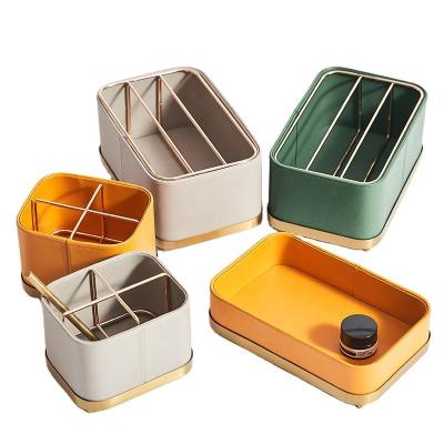 China Colorful Microfiber Reinforced PU Leather Multi-size Leather Desktop Storage Box for sale