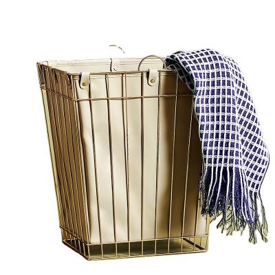 China Modern Custom Plated High Quality Alloy Metal Clothes Storage Dirty Basket for sale