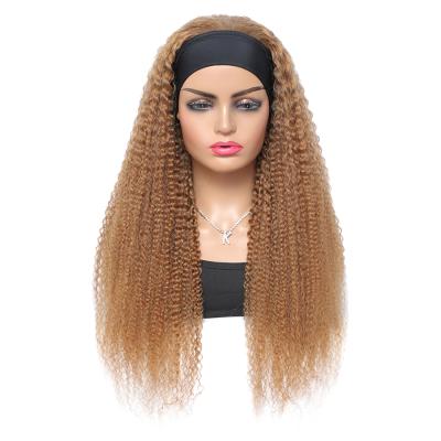 China Curly Color 27# Kinky Curly Human Hair Wigs Head Band Brazilian Curly Hair No RUBE Shedding Hair for sale