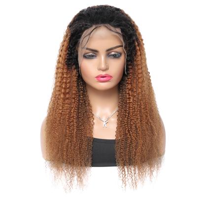 China Kinky Curly Wig 1b/27 Curly Wig 13x4 Lace Frontal Wig For Women Brazilian Hair RUBE Hair 100 Color Virgin Hair for sale