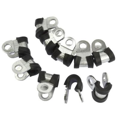 China R Type Pipe Clamp Stainless Steel Metal Clamp P Clips 5mm Rubber Lined Steel Pipe Cable P Clip for sale