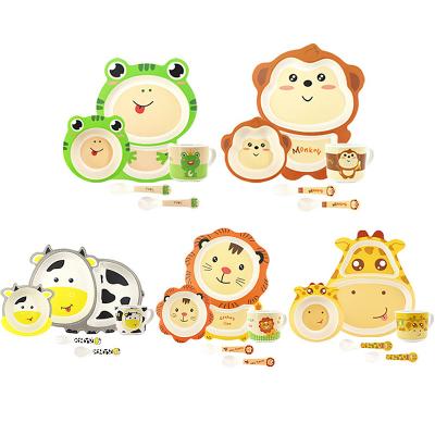 China Kids Unbreakable Portable Plastic Unbreakable Cute Animal Fiber Tableware Bamboo Tableware for sale