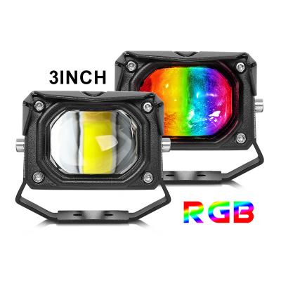 China Off-Road Vehicle Universal 3 Inch RGB LED Lights Multicolor Mini Driving Light Motorcycle Accessories for sale