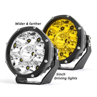 China Diecasting aluminum alloy housing 5 Inch White Amber Round LED Driving Lights Offroad Auxiliar Fog Light for sale